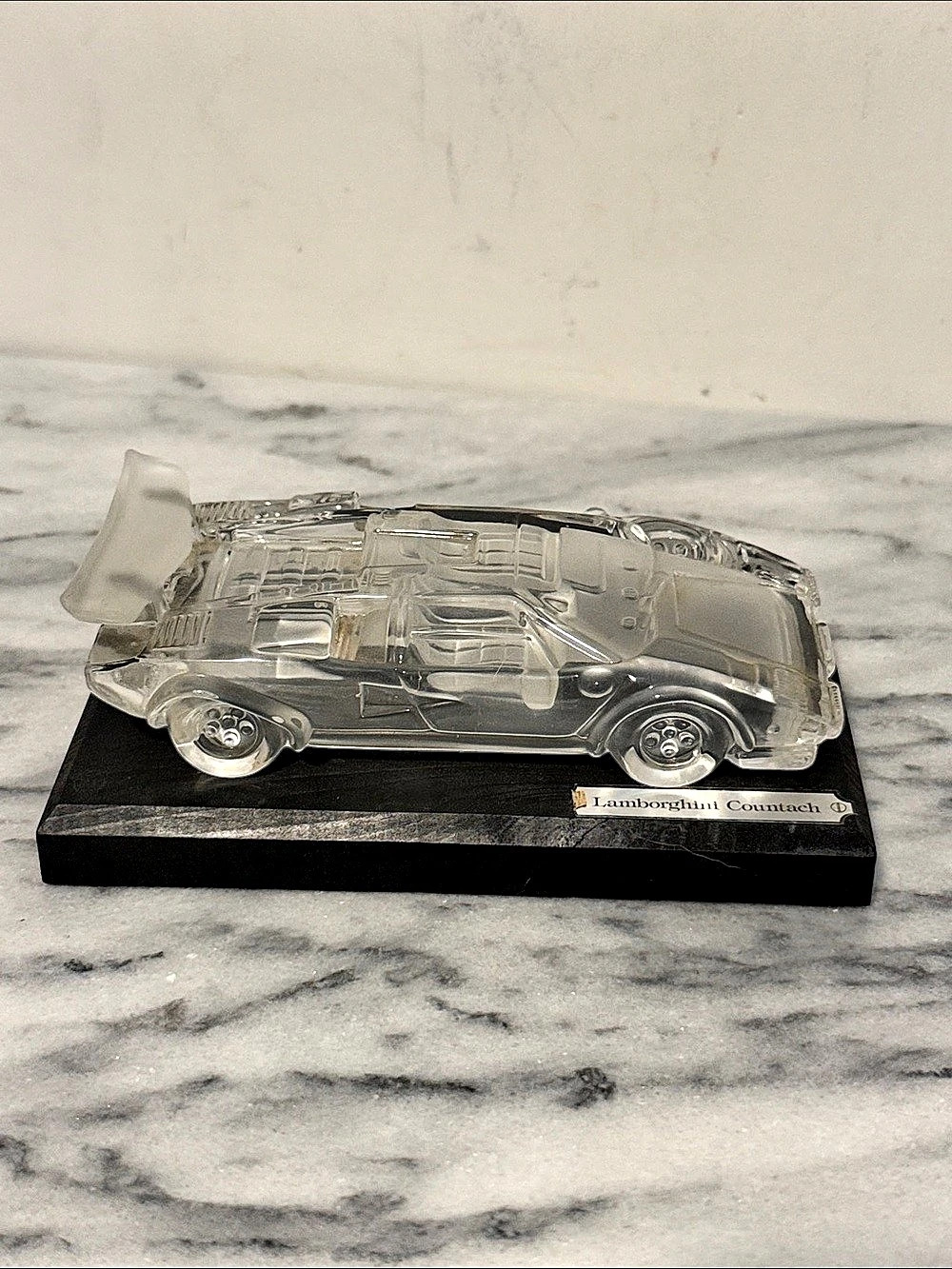 Hofbauer Lamborghini Countach Crystal Car Paperweight on wood base